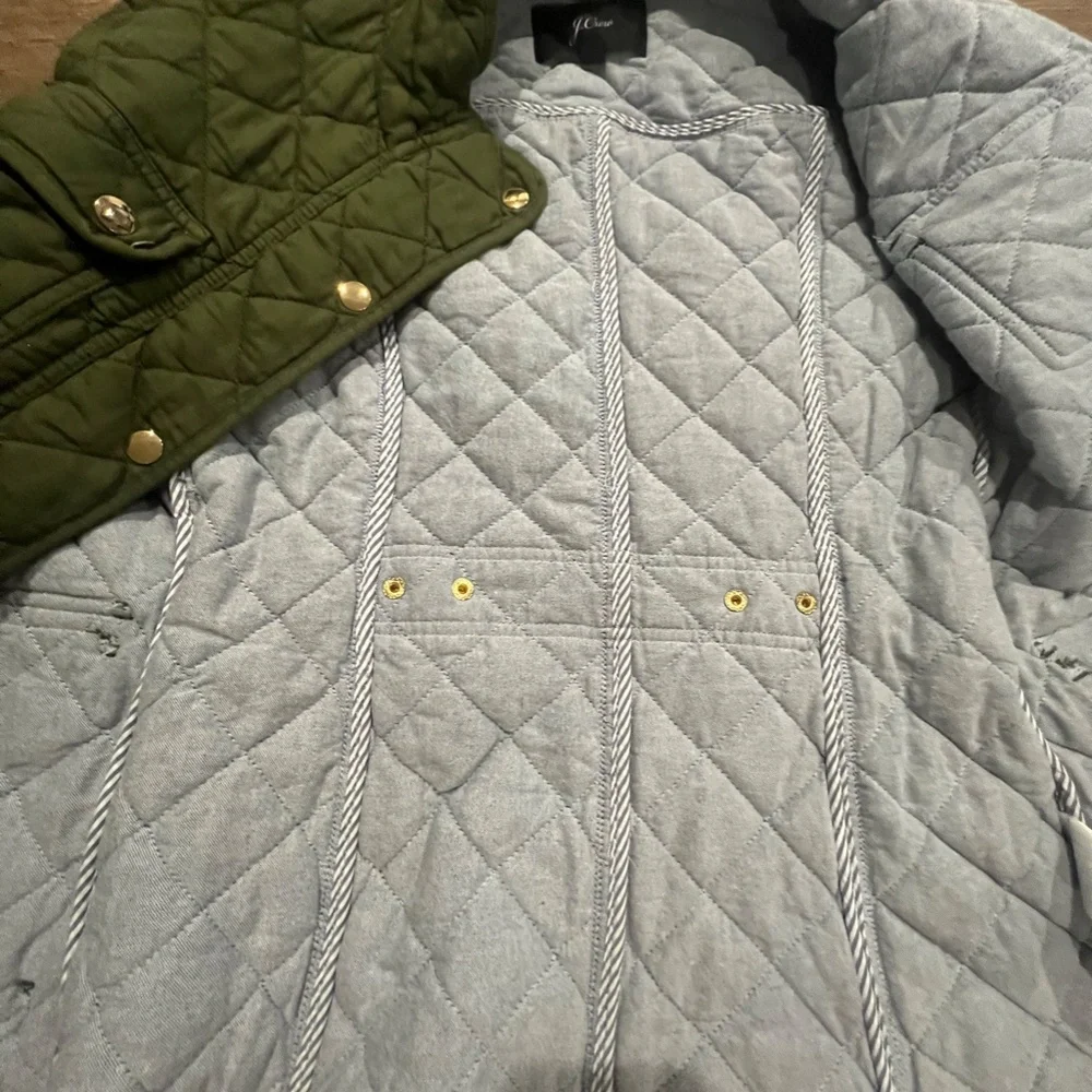 J. Crew Quilted Downtown Field Green Cotton Zip Gold Snap Jacket XS - Picture 7 of 13